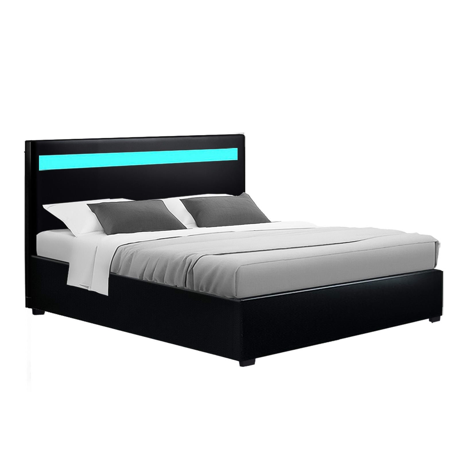 Crafted Comforts  Bed Frame Double Size LED Gas Lift Black COLE