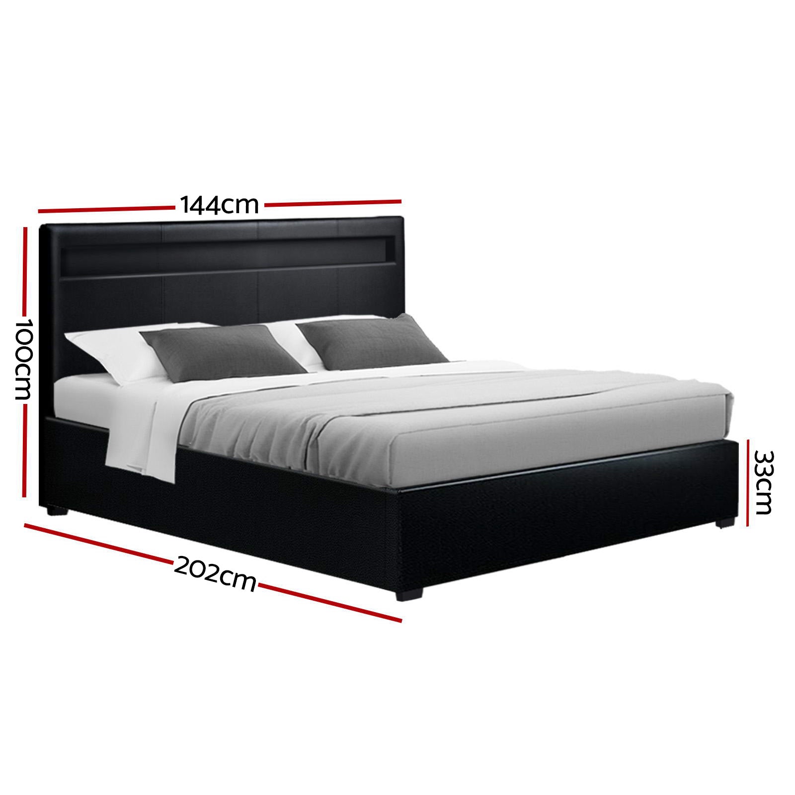 Crafted Comforts  Bed Frame Double Size LED Gas Lift Black COLE