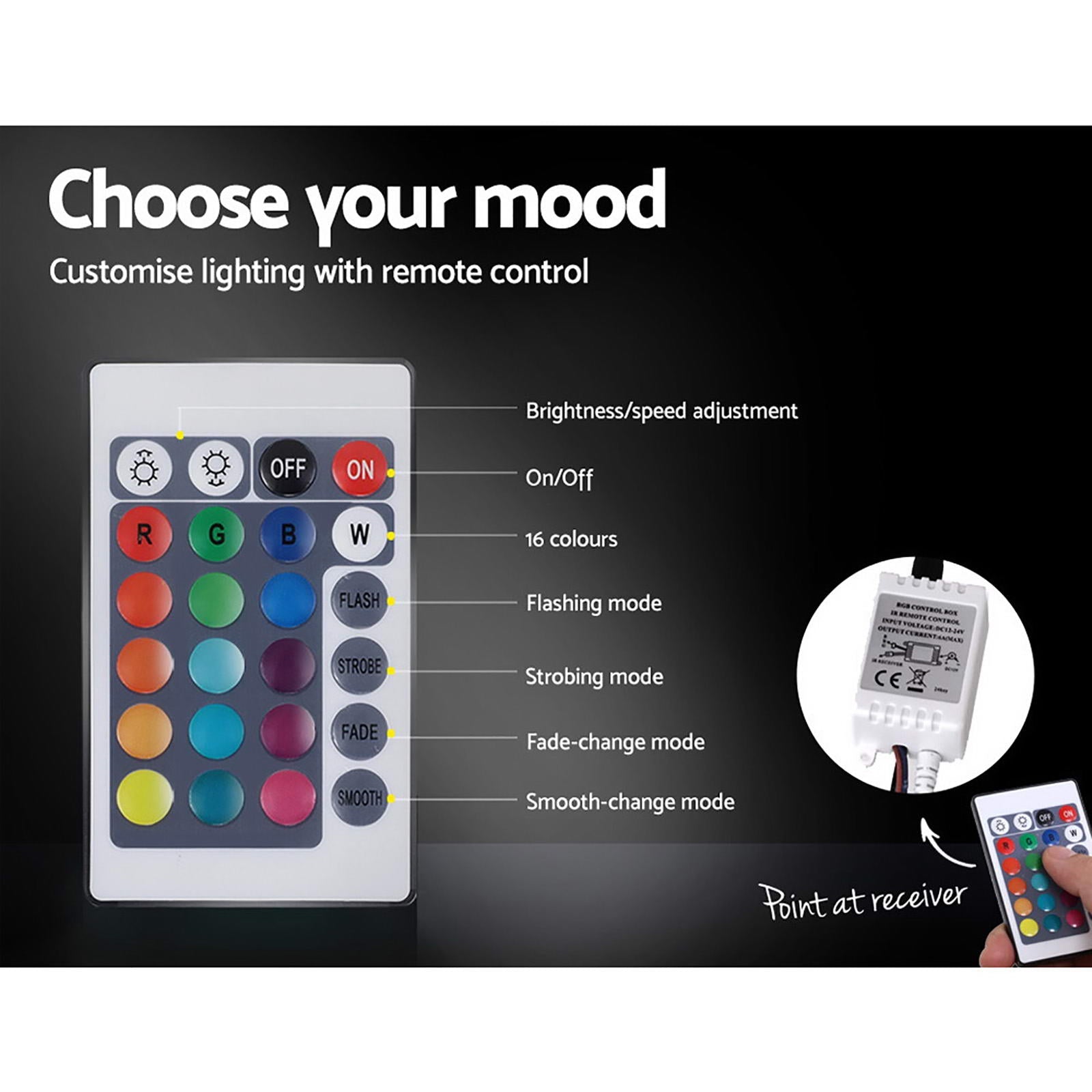 Crafted Comforts  Bed Frame Double Size LED Gas Lift Black COLE