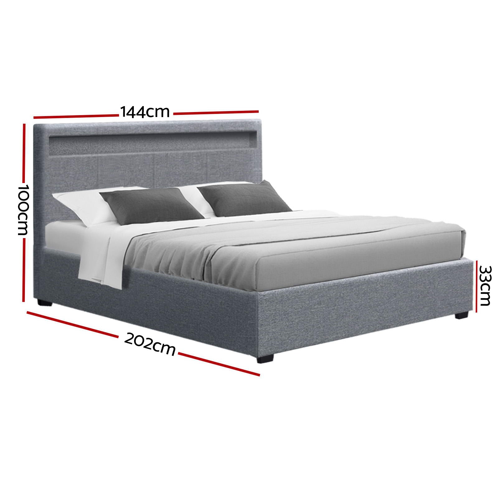 Crafted Comforts  Bed Frame Double Size LED Gas Lift Grey COLE