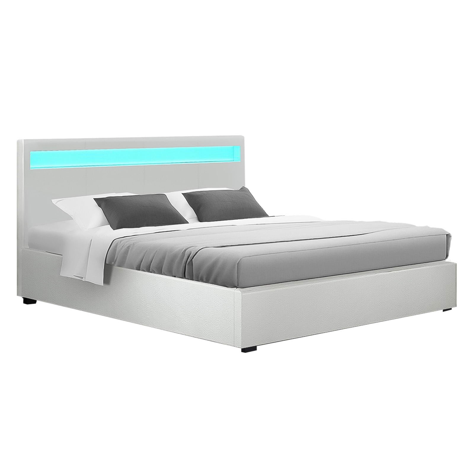 Crafted Comforts  Bed Frame Double Size LED Gas Lift White COLE