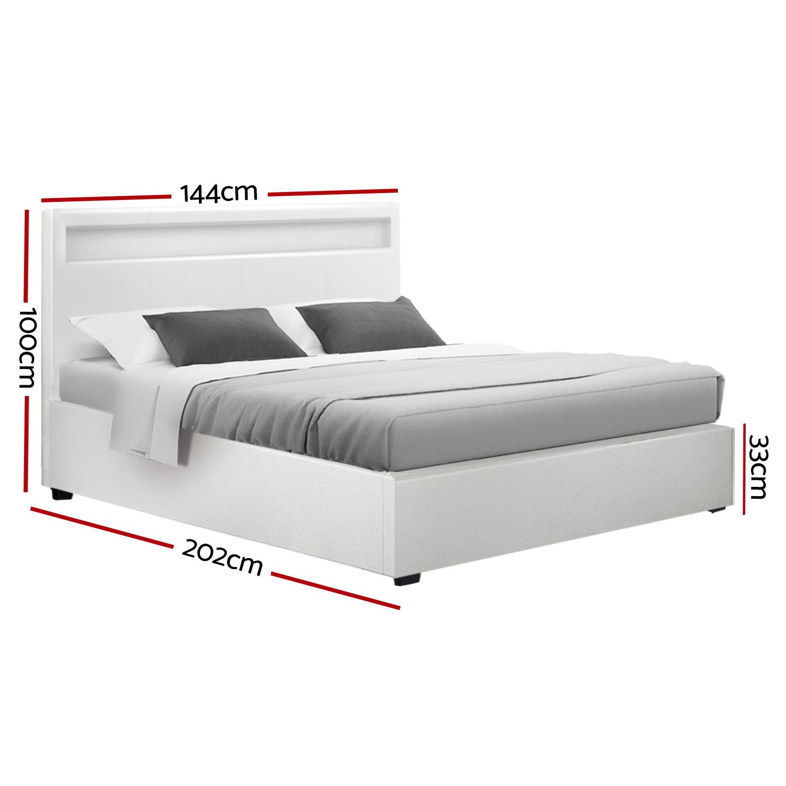 Crafted Comforts  Bed Frame Double Size LED Gas Lift White COLE