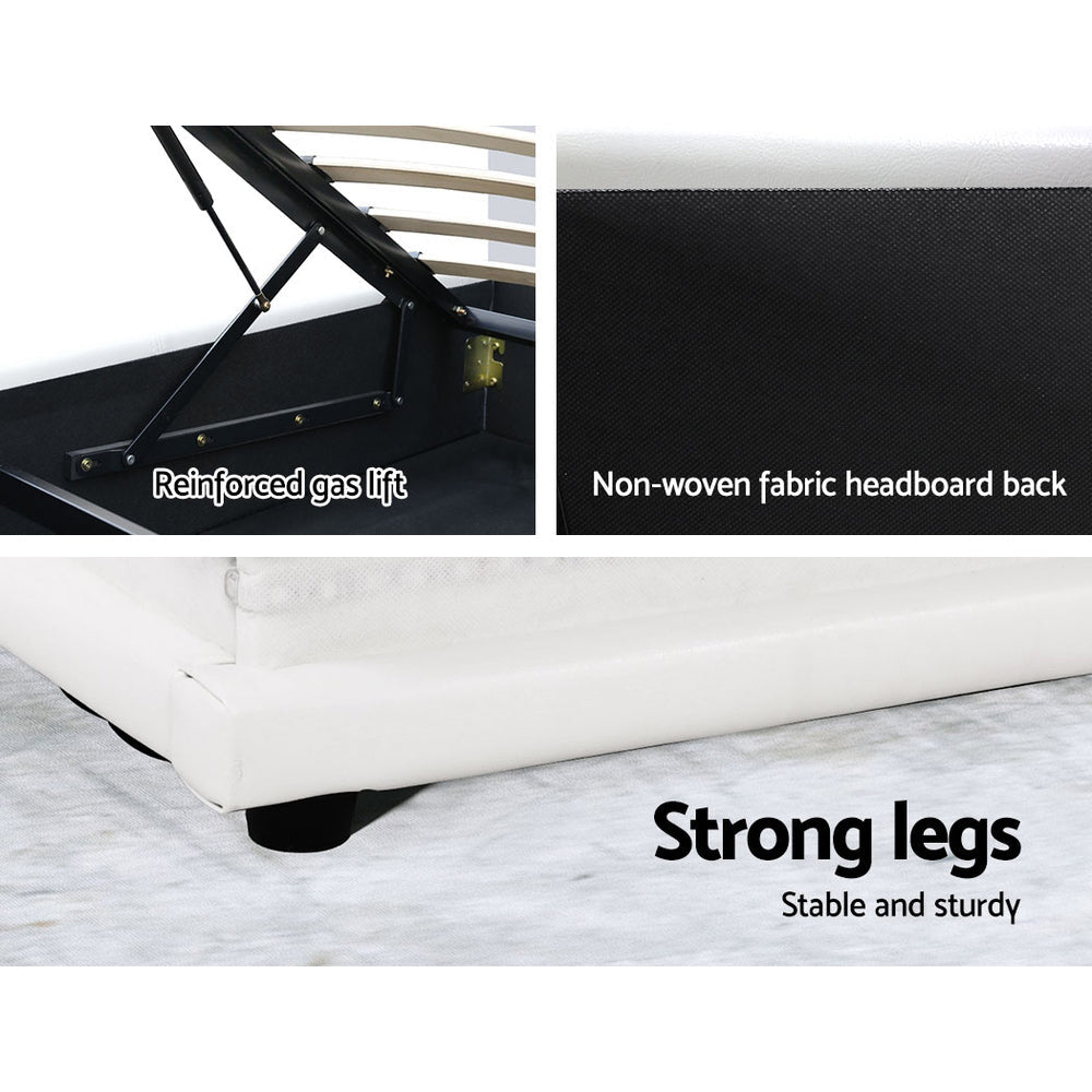 Crafted Comforts  Bed Frame Queen Size LED Gas Lift White LUMI