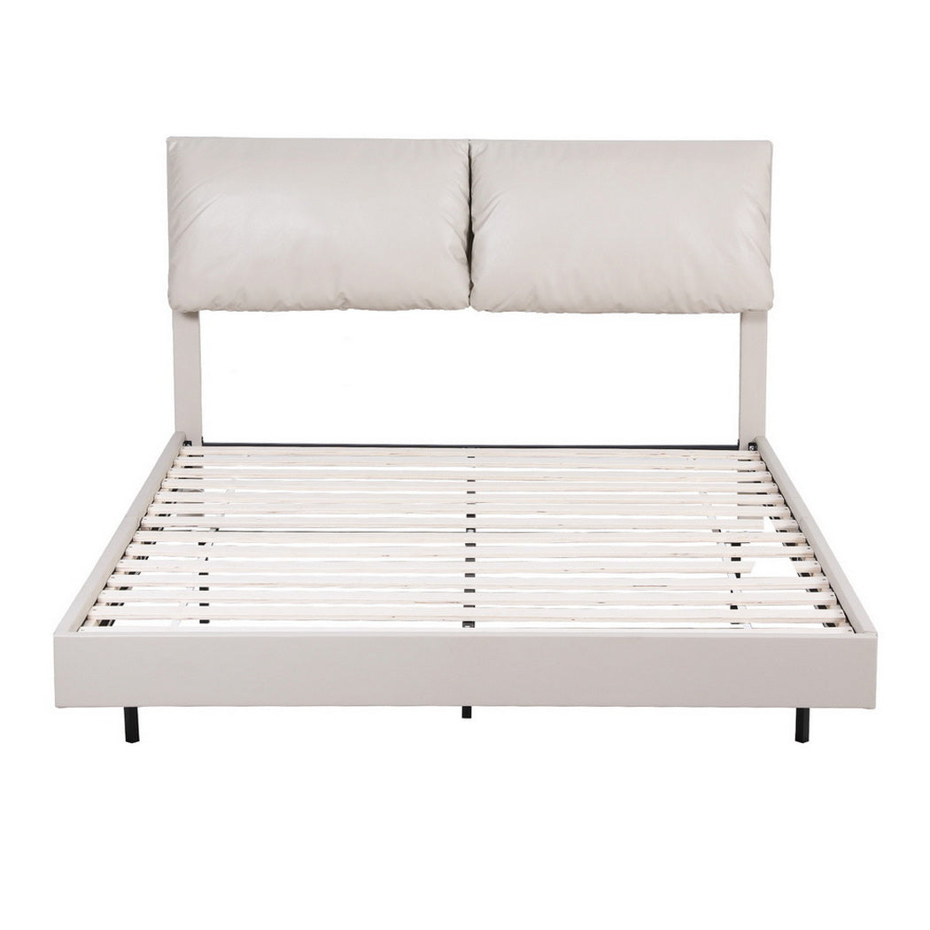 Crafted Comforts  Queen Bed Frame RGB LED Floating Beds Adjustable Headboard Beige White