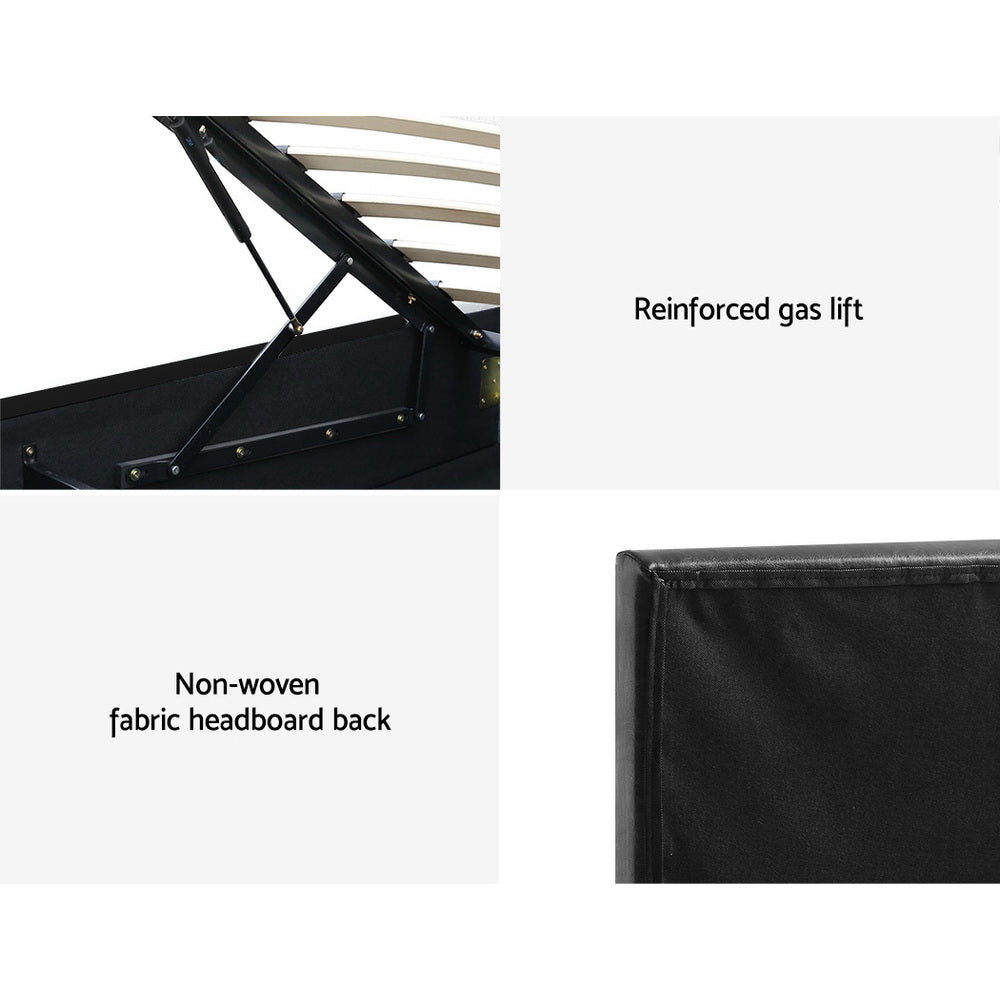 Crafted Comforts  Bed Frame King Single Size LED Gas Lift Black LUMI