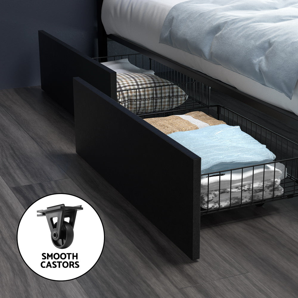 Crafted Comforts  Bed Frame Double Size LED with 4 Drawers Black DUNN