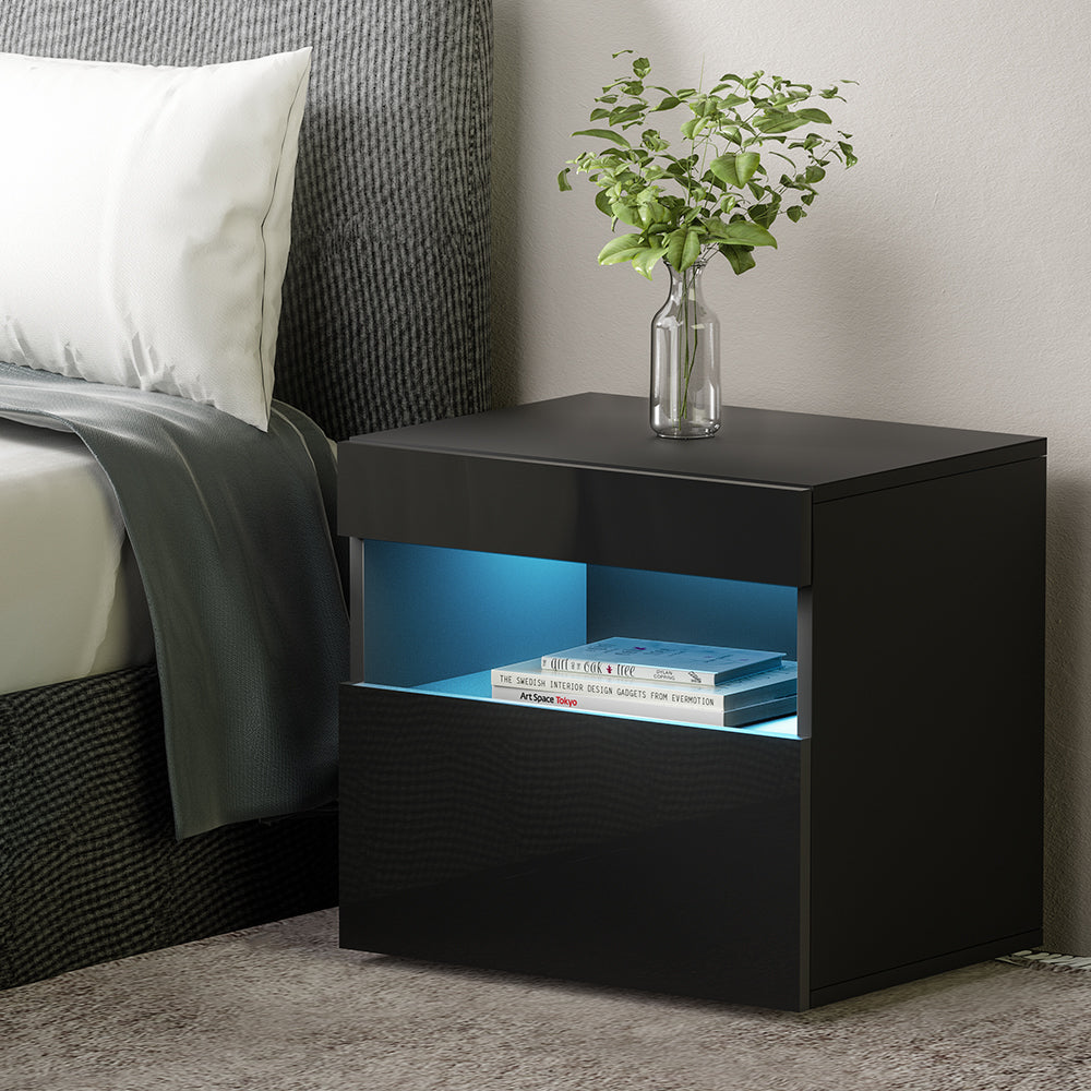 Crafted Comforts  Bedside Table LED - HERES Black