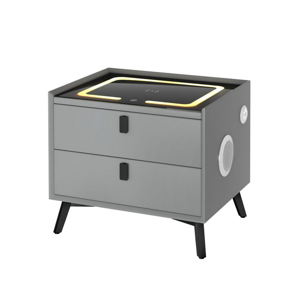 Crafted Comforts  Smart Bedside Table with Wireless Charging - AIKA Grey