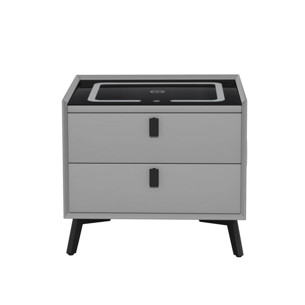 Crafted Comforts  Smart Bedside Table with Wireless Charging - AIKA Grey