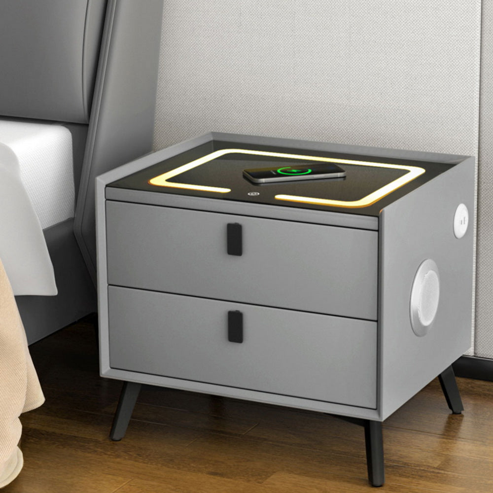 Crafted Comforts  Smart Bedside Table with Wireless Charging - AIKA Grey