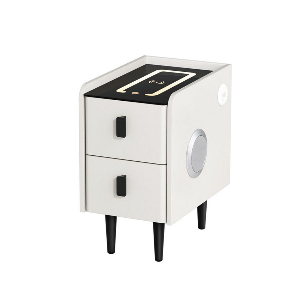 Crafted Comforts  Smart Bedside Table with Wireless Charging - AIDA White
