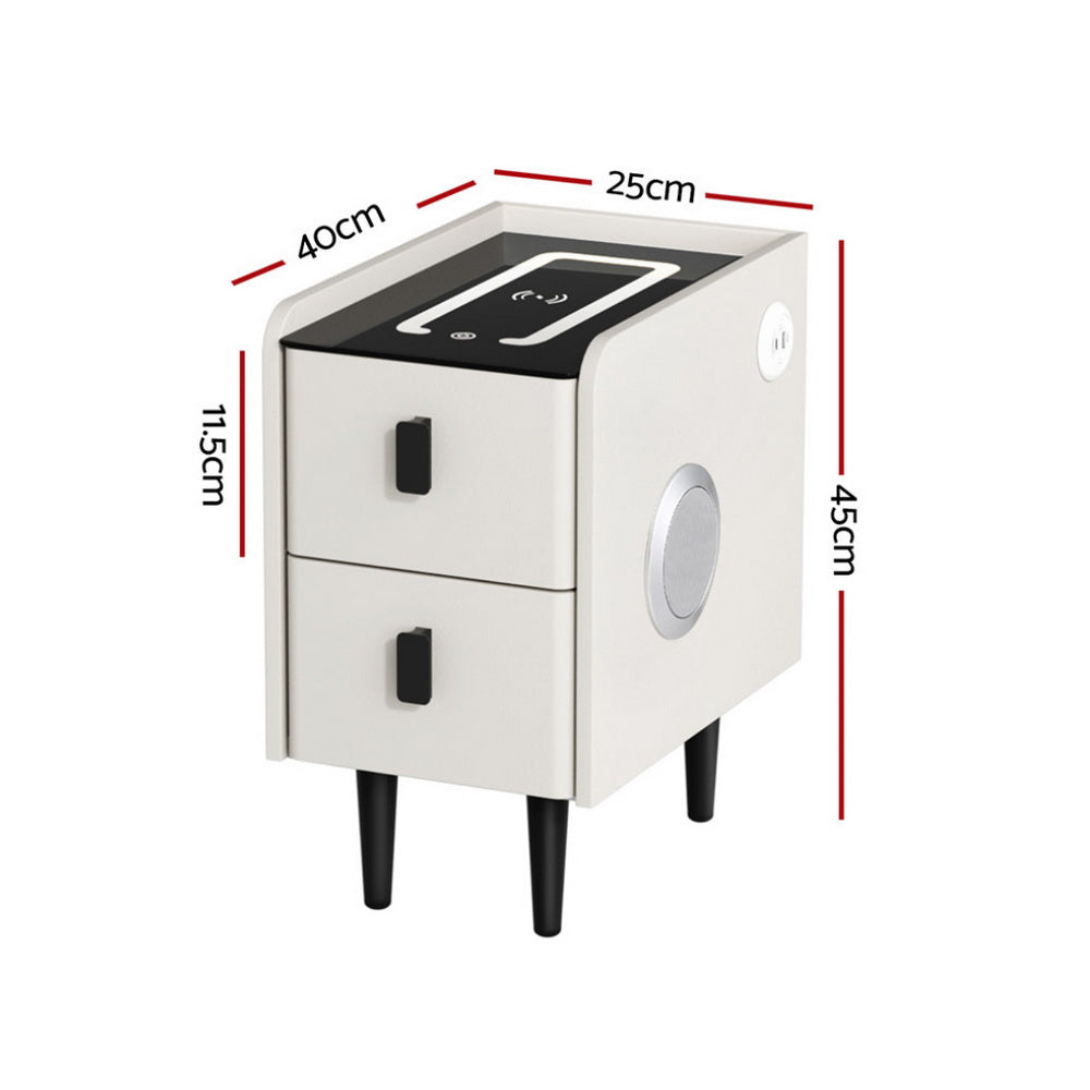Crafted Comforts  Smart Bedside Table with Wireless Charging - AIDA White