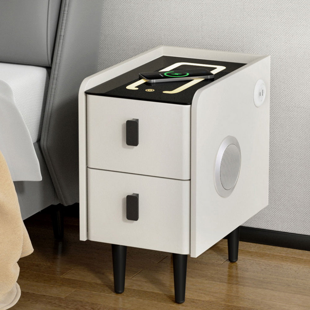 Crafted Comforts  Smart Bedside Table with Wireless Charging - AIDA White