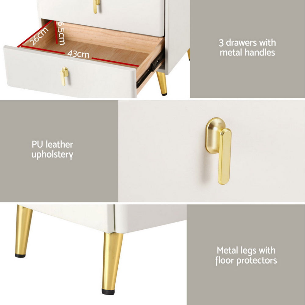 Crafted Comforts  Bedside Table Wireless Charging - ALMA White