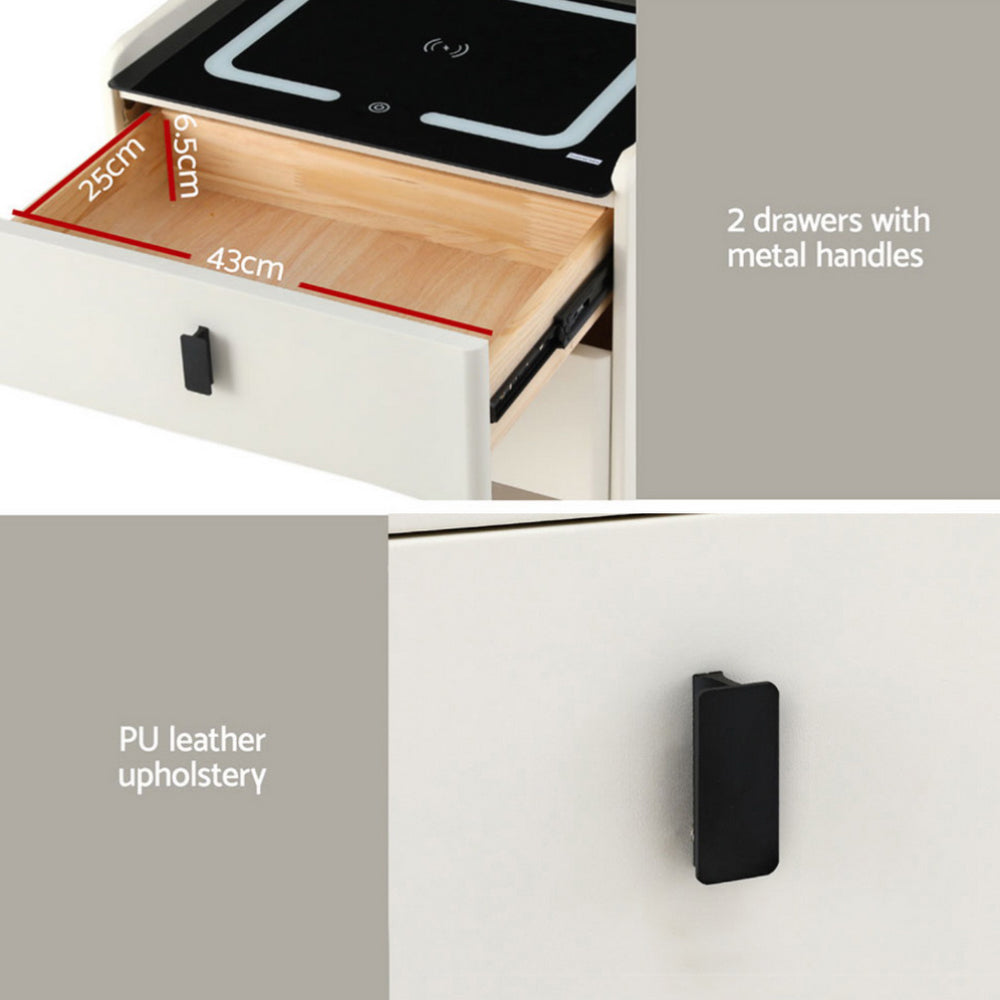 Crafted Comforts  Smart Bedside Table Wireless Charging - BESS White