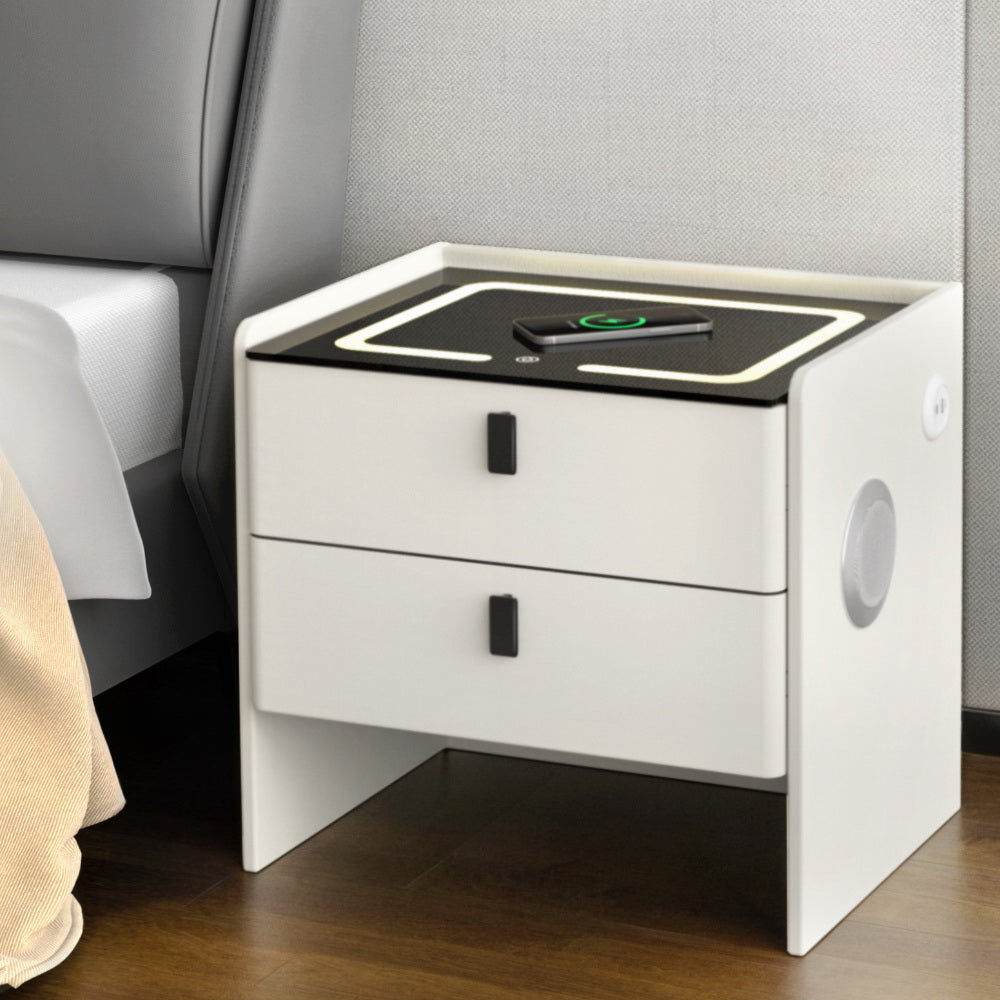 Crafted Comforts  Smart Bedside Table Wireless Charging - BESS White