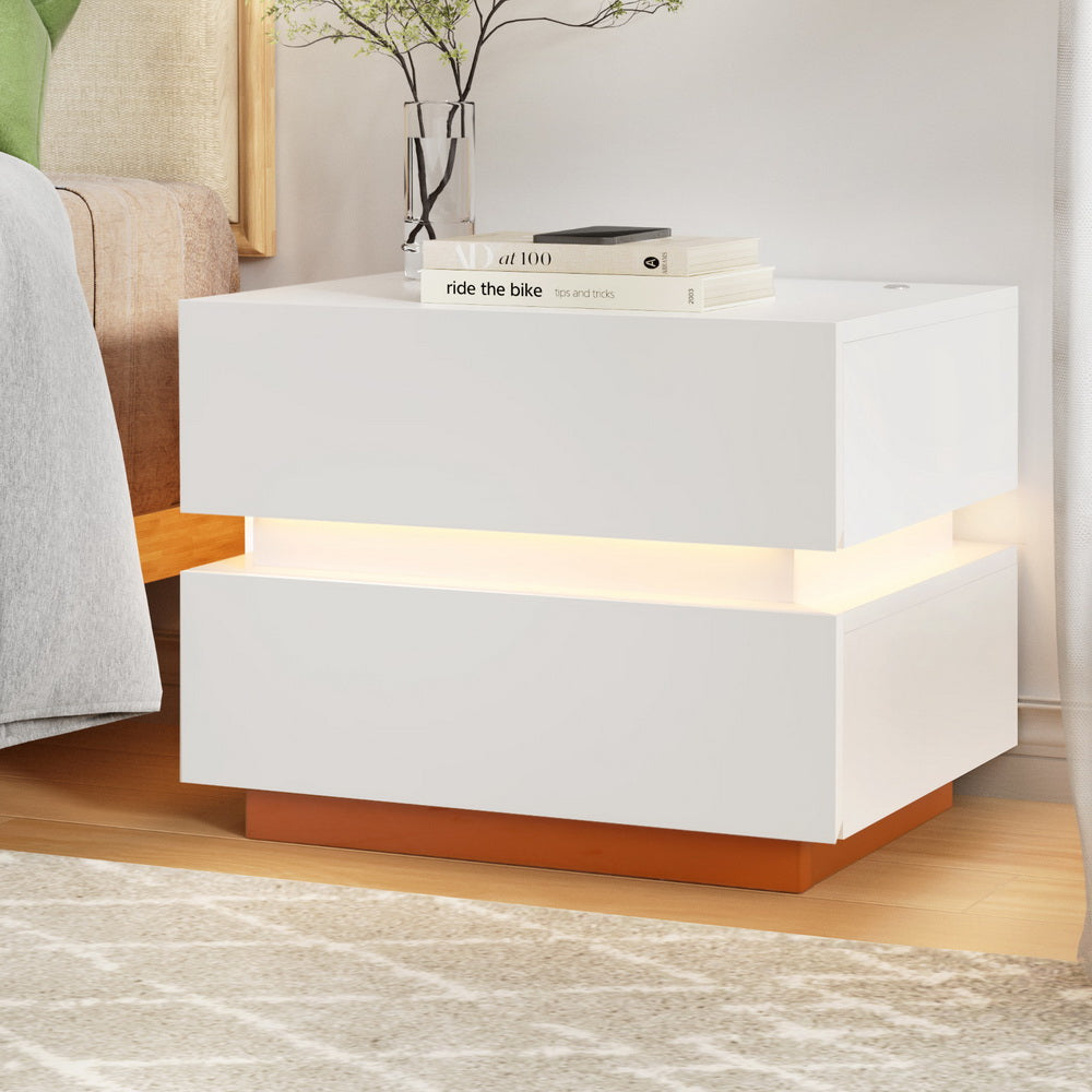Crafted Comforts  Smart Bedside Table LED Wireless Charging Ada