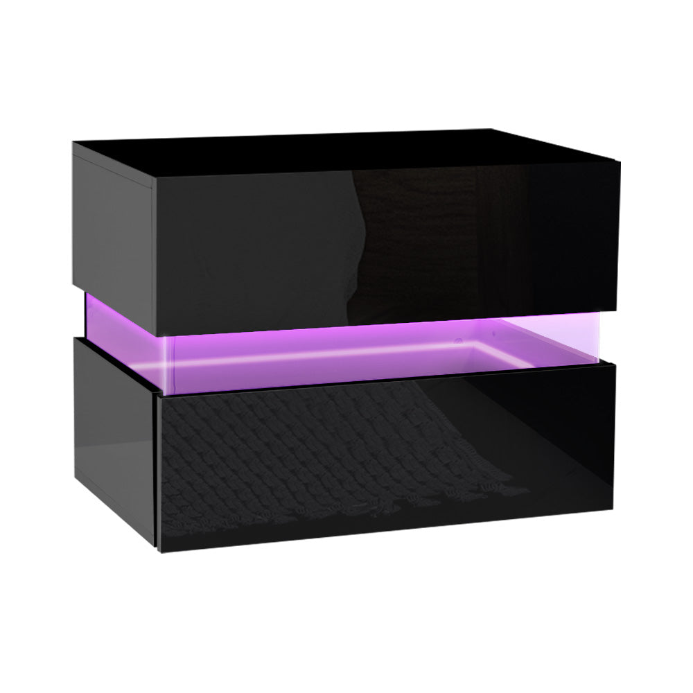 Crafted Comforts  Bedside Table LED 2 Drawers - LUMI Black