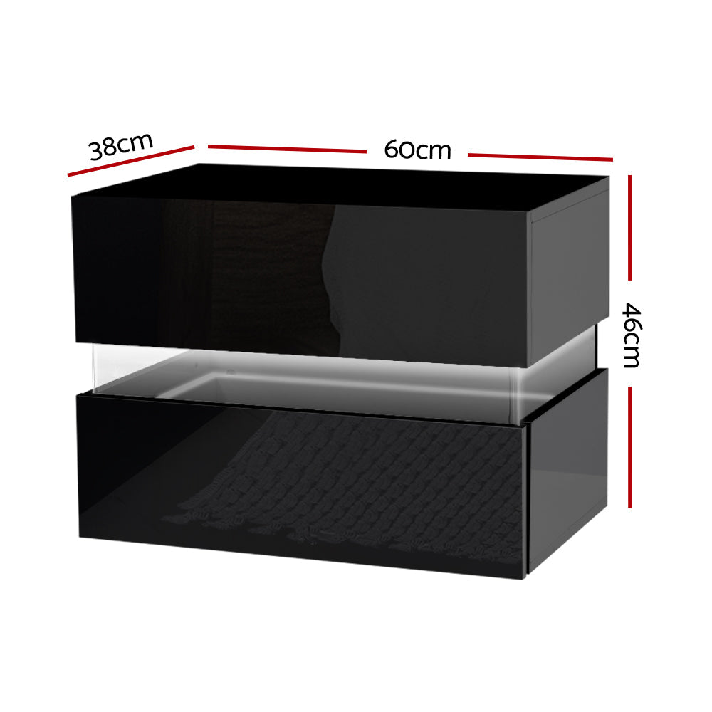 Crafted Comforts  Bedside Table LED 2 Drawers - LUMI Black