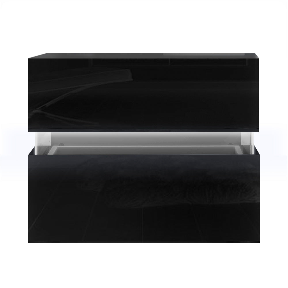 Crafted Comforts  Bedside Table LED 2 Drawers - LUMI Black