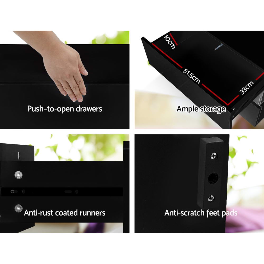 Crafted Comforts  Bedside Table LED 2 Drawers - LUMI Black