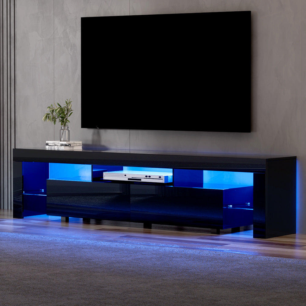 Crafted Comforts  TV Cabinet Entertainment Unit Stand RGB LED Gloss Furniture 200cm Black