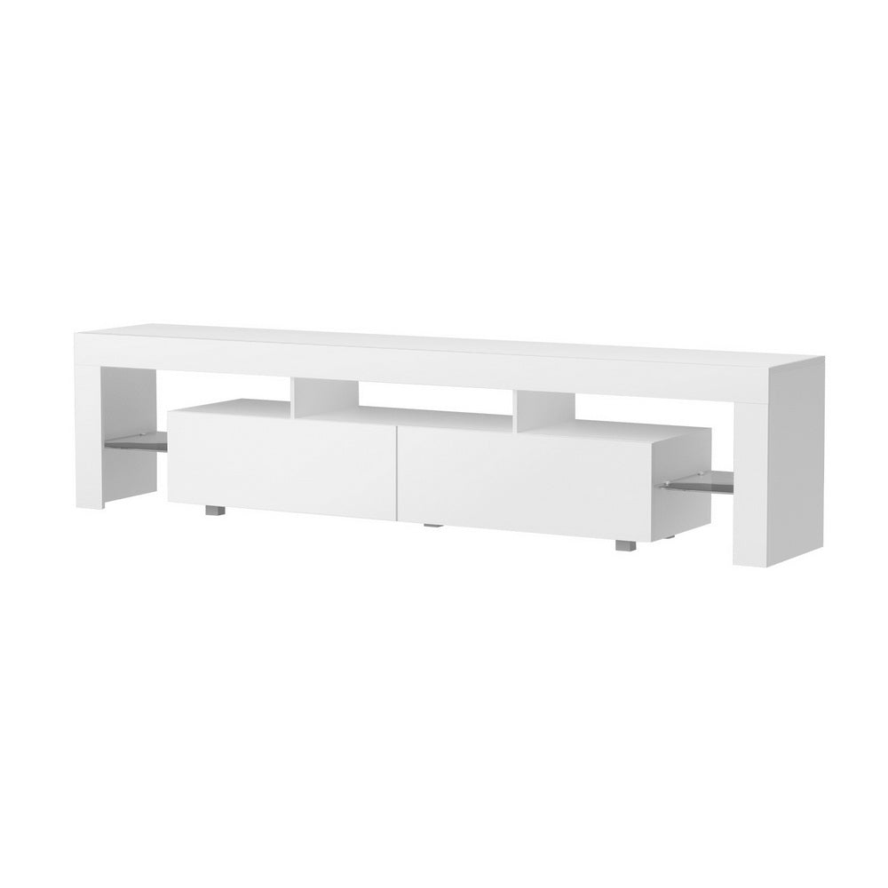Crafted Comforts  TV Cabinet Entertainment Unit Stand RGB LED Gloss Furniture 200cm White