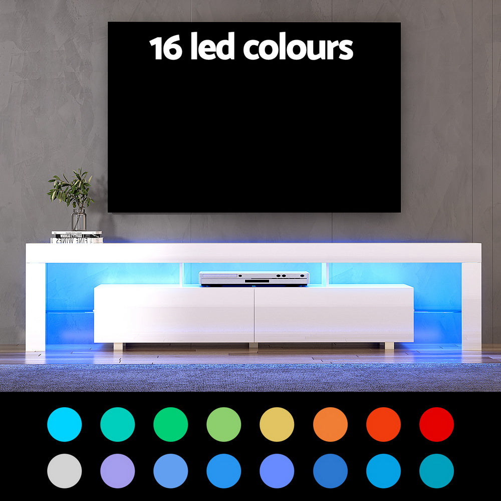 Crafted Comforts  TV Cabinet Entertainment Unit Stand RGB LED Gloss Furniture 200cm White