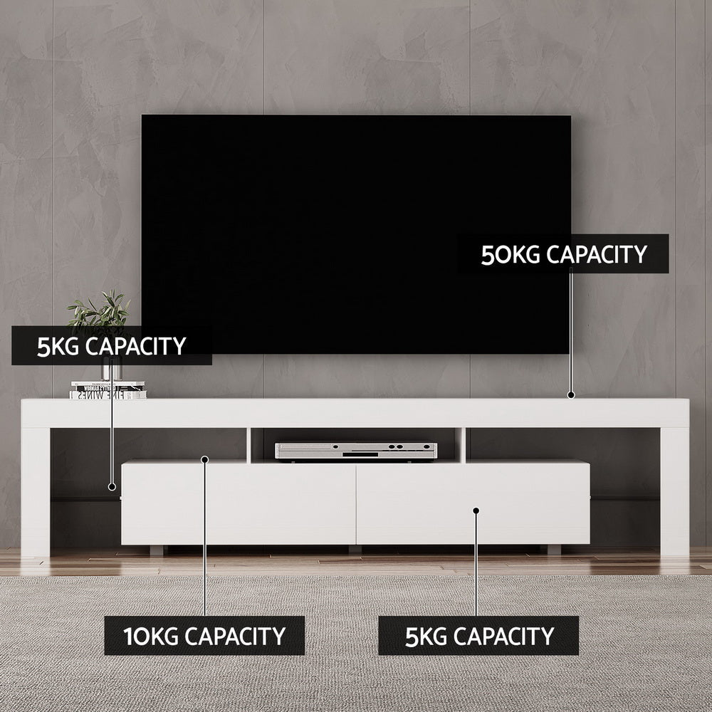 Crafted Comforts  TV Cabinet Entertainment Unit Stand RGB LED Gloss Furniture 200cm White