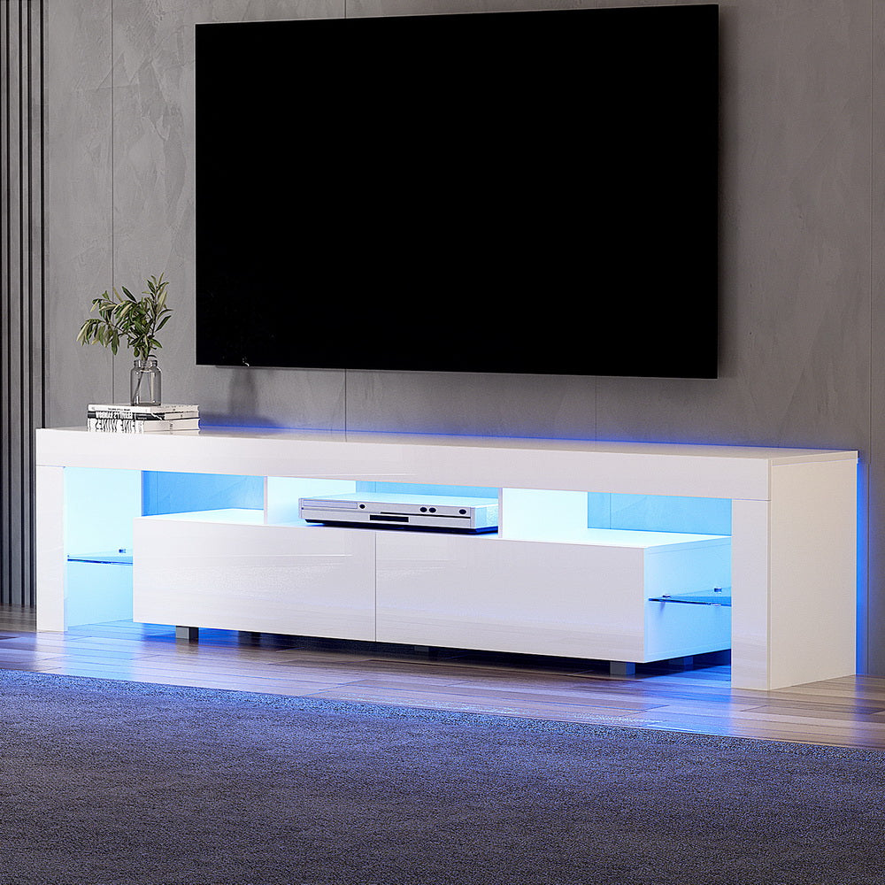 Crafted Comforts  TV Cabinet Entertainment Unit Stand RGB LED Gloss Furniture 200cm White