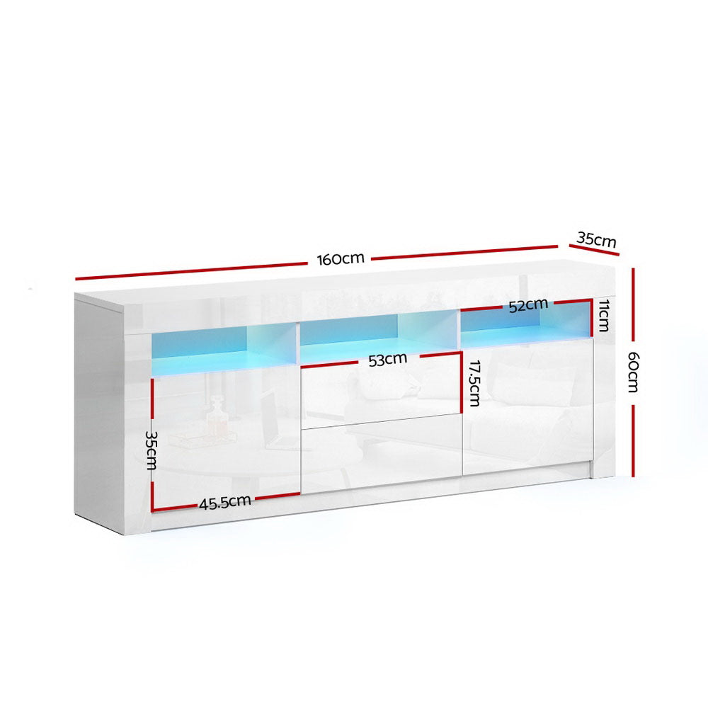 Crafted Comforts  Entertainment Unit TV Cabinet LED 160cm White Anna