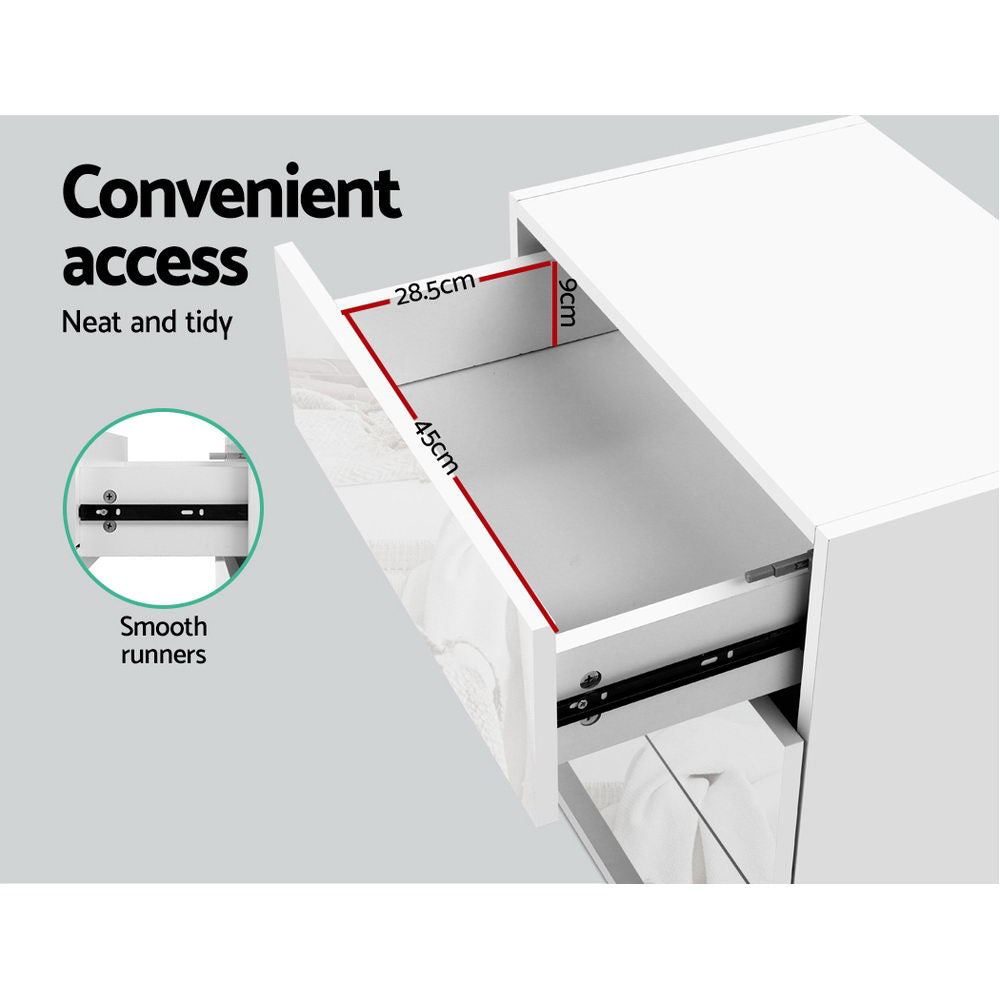 Crafted Comforts  Bedside Table LED 3 Drawers - MORI White