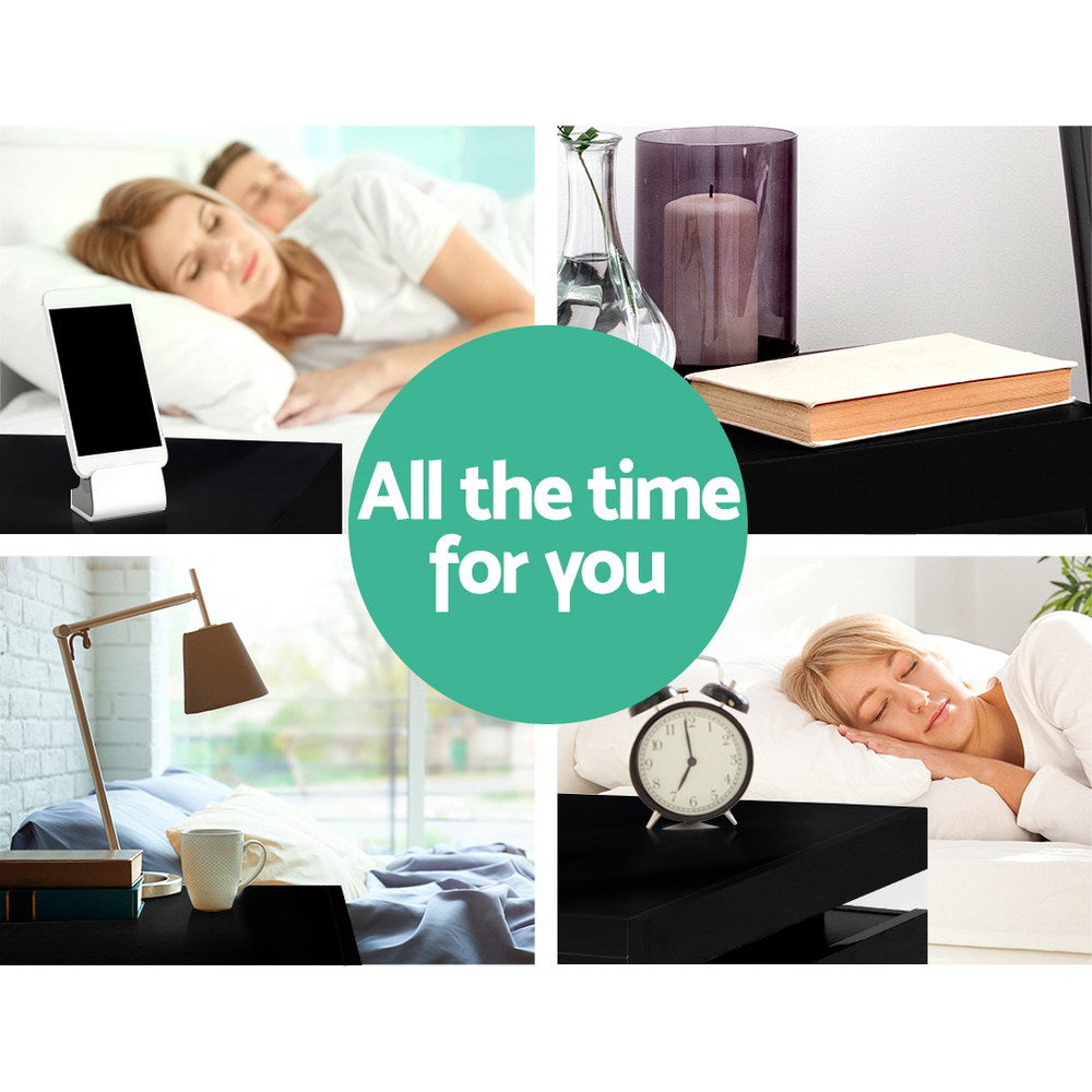 Crafted Comforts  Bedside Table LED 3 Drawers - COLEY Black