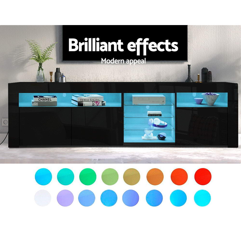 Crafted Comforts  Entertainment Unit TV Cabinet LED 180cm Black Bobi