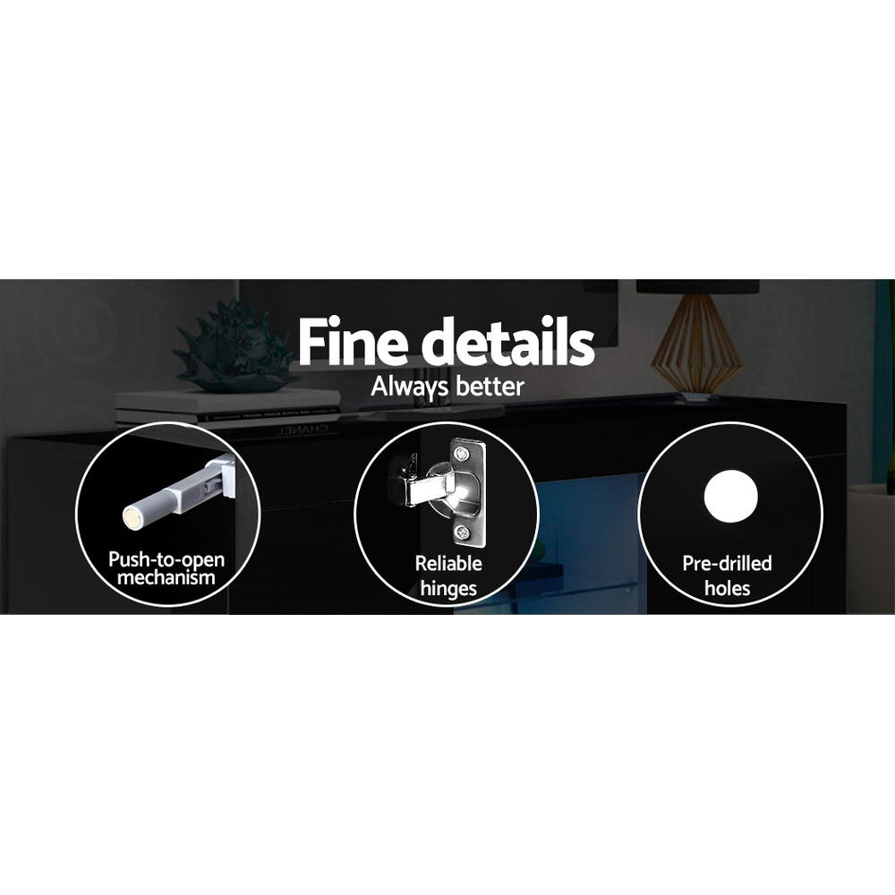 Crafted Comforts  Entertainment Unit TV Cabinet LED 180cm Black Bobi