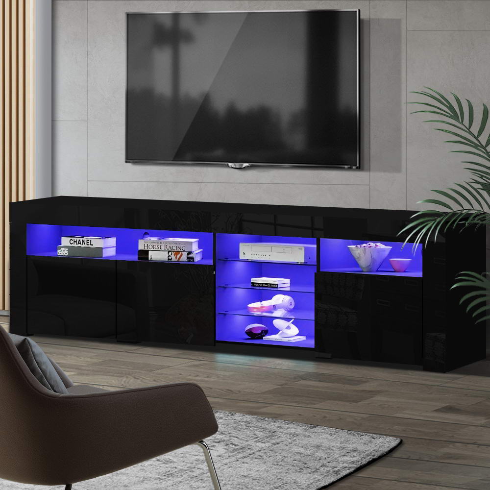 Crafted Comforts  Entertainment Unit TV Cabinet LED 180cm Black Bobi