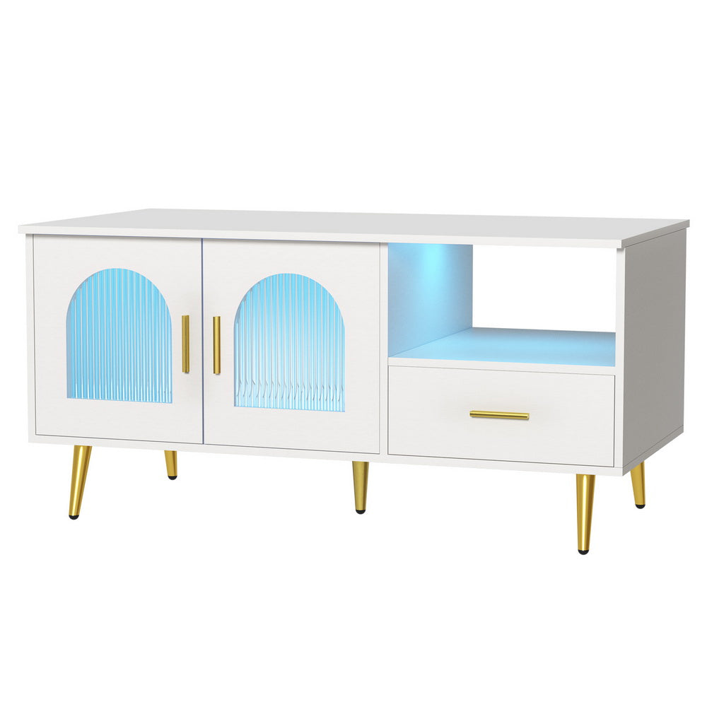 Crafted Comforts  LED Coffee Table Shelf Drawer Storage White