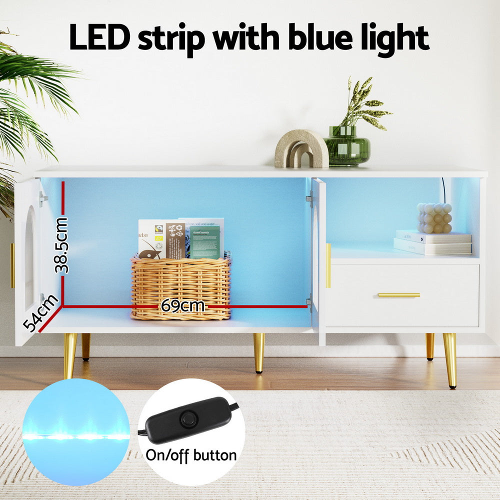 Crafted Comforts  LED Coffee Table Shelf Drawer Storage White