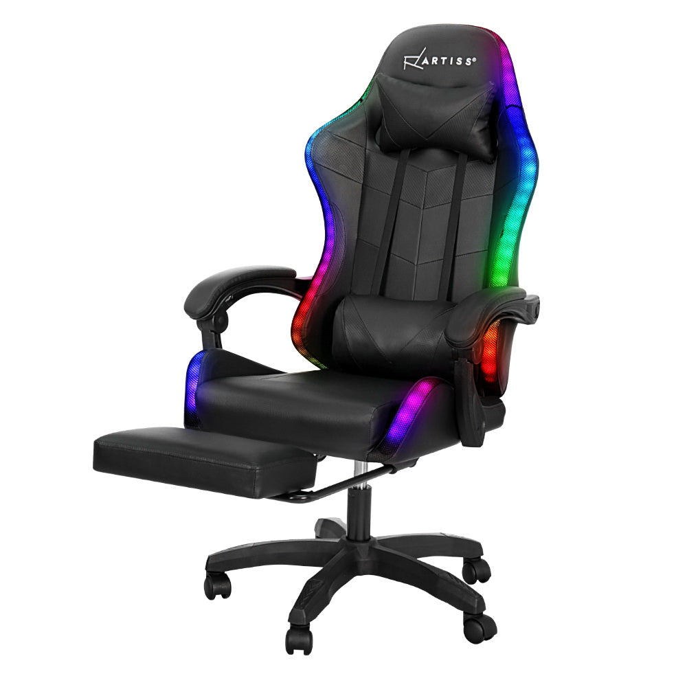 Crafted Comforts  6 Point Massage Gaming Office Chair 7 LED Footrest Black
