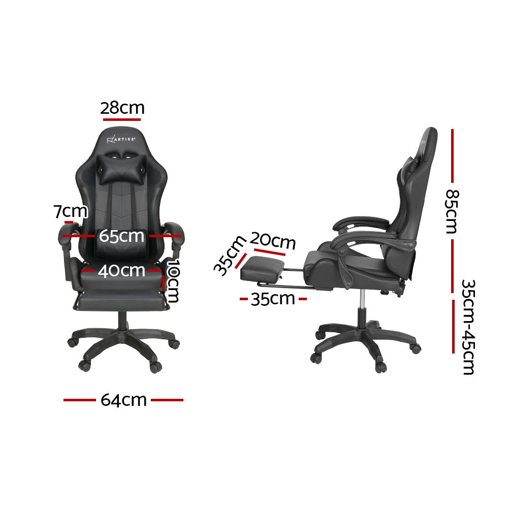 Crafted Comforts  6 Point Massage Gaming Office Chair 7 LED Footrest Black