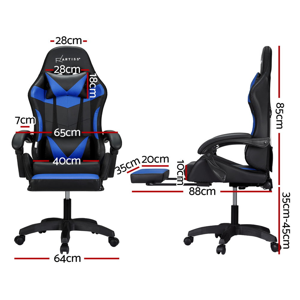 Crafted Comforts  6 Point Massage Gaming Office Chair 7 LED Footrest Blue