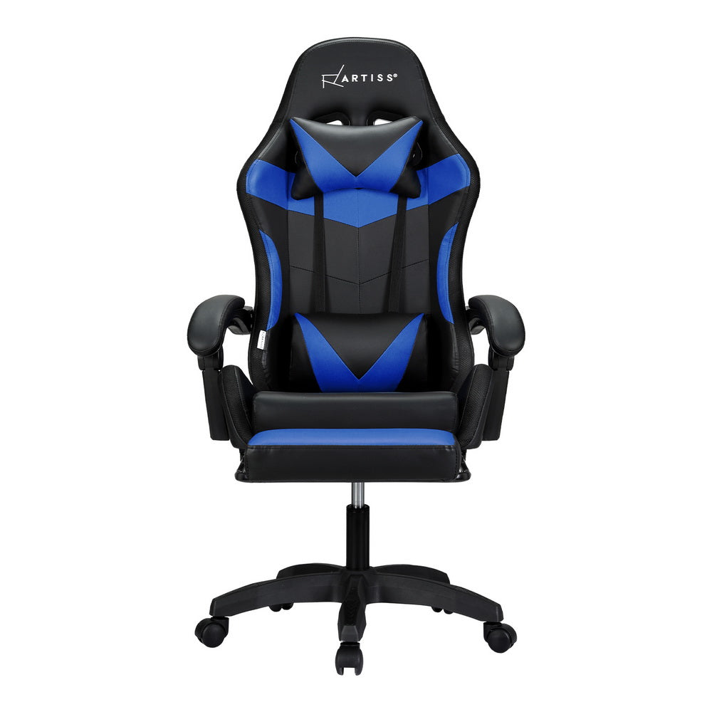 Crafted Comforts  6 Point Massage Gaming Office Chair 7 LED Footrest Blue