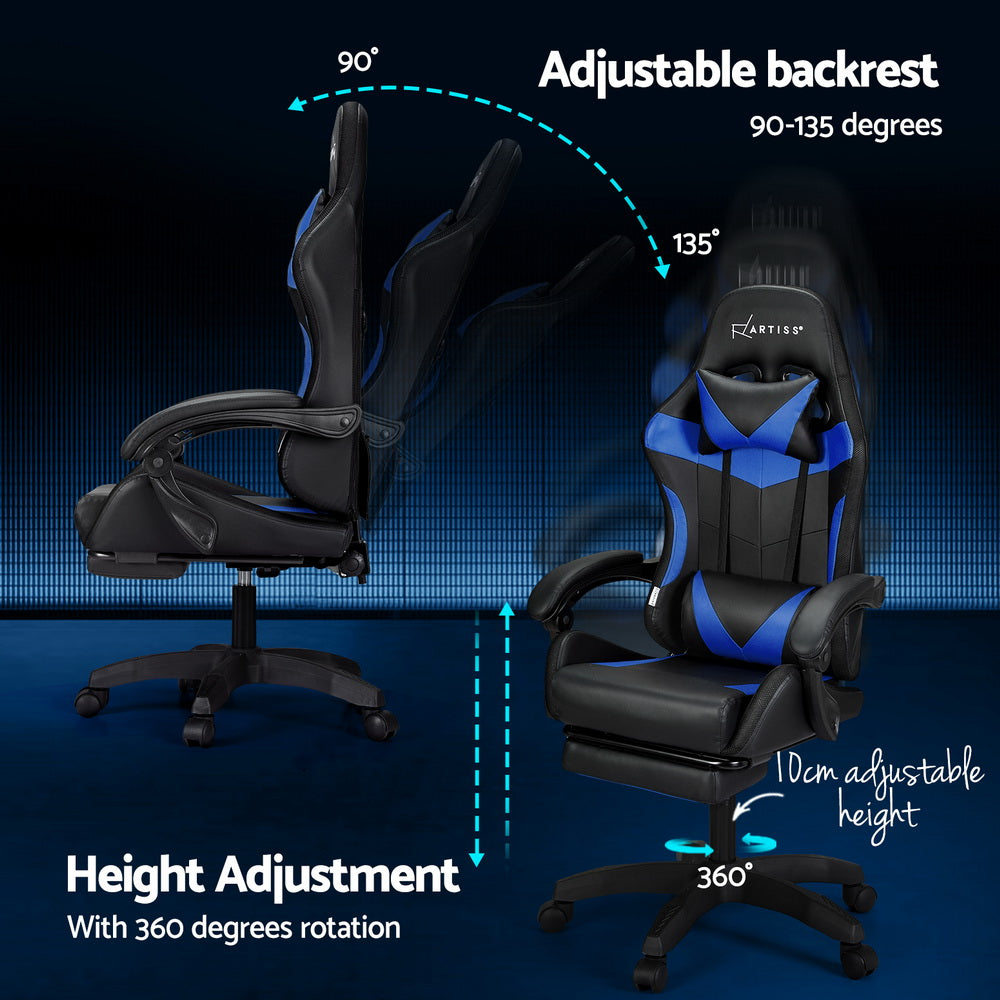 Crafted Comforts  6 Point Massage Gaming Office Chair 7 LED Footrest Blue
