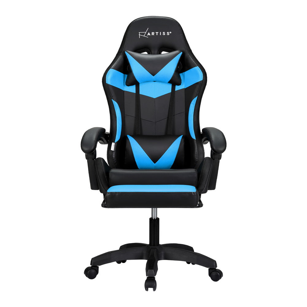 Crafted Comforts  6 Point Massage Gaming Office Chair 7 LED Footrest Cyan Blue