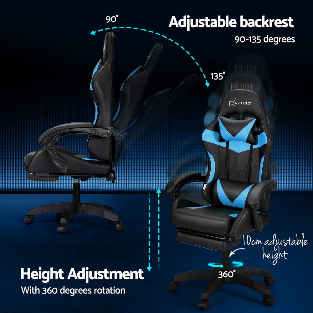 Crafted Comforts  6 Point Massage Gaming Office Chair 7 LED Footrest Cyan Blue