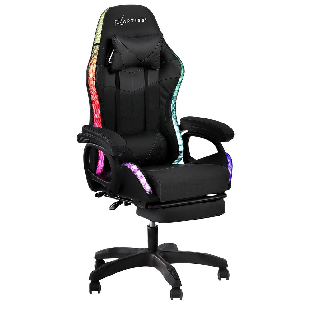 Crafted Comforts  Gaming Office Chair 12 RGB LED Massage Computer Work Seat Footrest Black