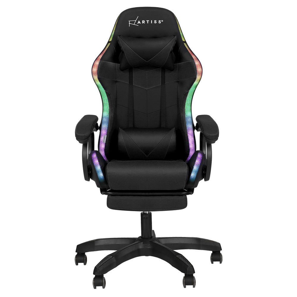 Crafted Comforts  Gaming Office Chair 12 RGB LED Massage Computer Work Seat Footrest Black