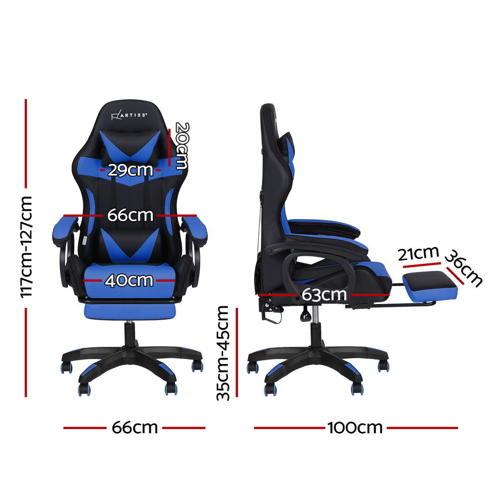 Crafted Comforts  Gaming Office Chair 12 RGB LED Massage Computer Work Seat Footrest Blue