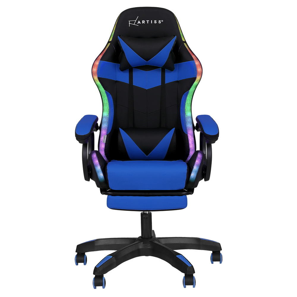 Crafted Comforts  Gaming Office Chair 12 RGB LED Massage Computer Work Seat Footrest Blue