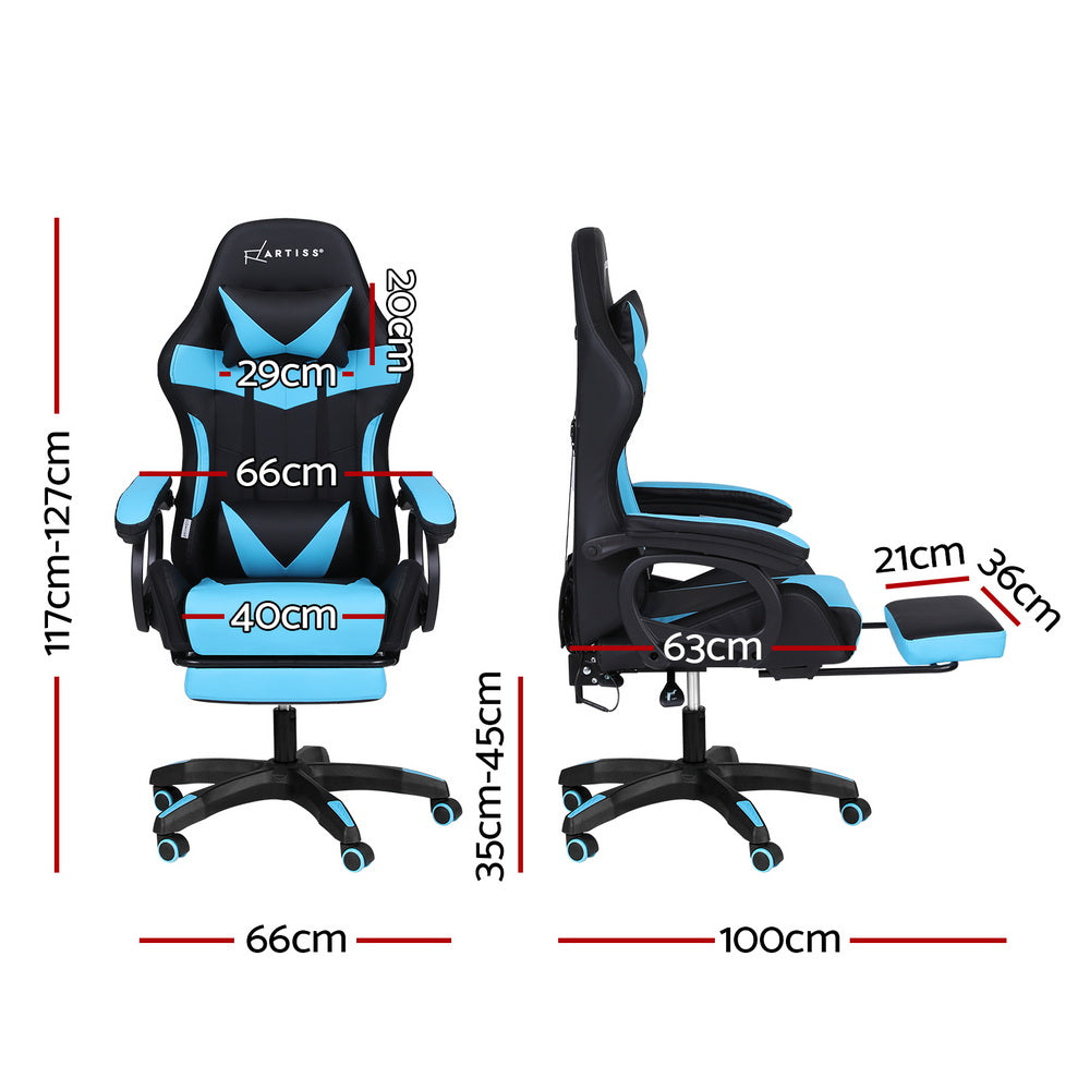 Crafted Comforts  Gaming Office Chair 12 RGB LED Massage Computer Work Seat Footrest Cyan